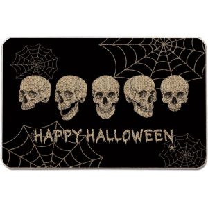Tapis De Porte T&ecirc;te De Mort D'halloween (60 X 90 Cm) - Tapis Squelette D'halloween - D&eacute;coration De Ferme - Tapis De Sol Pour La Maison Et La Cuisine - Neuf