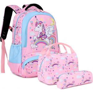Licorne Cartable Fille Sac à Dos L'école Primaire 3 en 1 Sac à Dos Enfant Scolaire Sets de Sacs Mignon(Rose) - Neuf