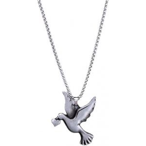 Kales-Amour Paix Colombe Pigeon Coeur Pendentif Colliers Couleur Argent&eacute;e Cha&icirc;ne De Cou Cha&icirc;ne En Acier Inoxydable Pour Femme Homme Avec Bo&icirc;te-Cadeau - Neuf