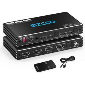 VornixorSarlshop-Extracteur Audio HDMI 2.1 eARC 4K 120 Hz 2 x 2 VRR ALLM HDCP2.3 Arc HDR10 CEC SPDIF Optique et Sortie Audio 3,5 mm, commutateur HDMI 2 entr&eacute;es 2 Sorties IR t&eacute;l&eacute;commande Dolby Digital - Neuf