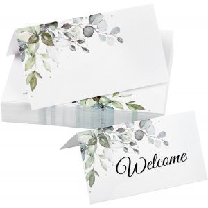 MEVRONISSHOP-Lot de 50 Marque Place Mariage, Style Feuille Verte 9x5cm Cartes De Place, Porte Nom Table Bapt&ecirc;me Cartons Placement Marque Place Anniversaire Carte de Table Pour Communion, Festival, F&ecirc; - Neuf
