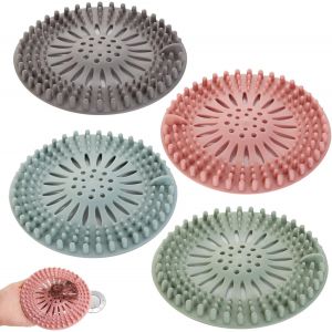 Lot de 4 filtres à cheveux en silicone, protecteur de drain universel, peut être utilisé dans la salle de bain, la baignoire, la cuisine, filtre à cheveux - Neuf