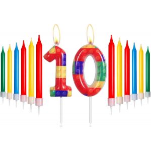 Chenquansarl-Bougies D'anniversaire En Blocs De Construction, Bougies Numéro 10 Pour Gâteau, Bougies De Fête Rouges, Jaunes, Vertes, Bleues, Bougies De Gâteau D'anniversaire Sur Le Thème Des Blocs De - Neuf