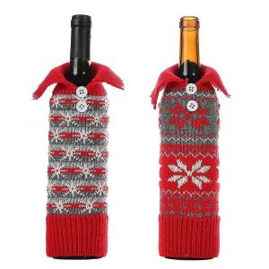 Sacs De Bouteille De Vin De No&euml;l Sacs De Couverture De Bouteille De Vin Rouge Tricot&eacute; Bouton Flocon De Neige Ensemble De Couvercle De Bouteille De Vin D&eacute;coration De No&euml;l Sac De Vin Rouge Champagne Pou - Neuf