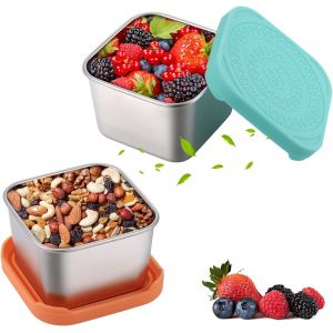 LETNERNY-2 Pièces Petite Boite Inox Alimentaire, 200Ml Récipient À Sauce En Acier Inoxydable Avec Couvercles En Silicone, Boîtes Alimentaire Inox, Boîtes Inox Alimentaire Portable Pour Les Voyages - Neuf