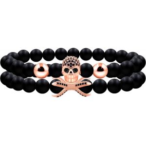 Kal-Y4723 Lot De 2 Bracelets Superposés De Style Gothique Punk Pour Homme Et Femme U2013 Fait À La Main En Pierre D'agate Noire Extensible Pour Femmes Et Filles U2013 Bracelet D'halloween - Neuf