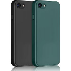 2 Pack Silicone Coque Compatible Pour Iphone Se 2020 / Iphone 8 / Iphone 7 / Iphone Se 2022, Silicone Coque Avec Doublure En Microfibre Douce Protection Compl&egrave;te 4,7"", Noir/Vert Fonc&eacute; - Neuf