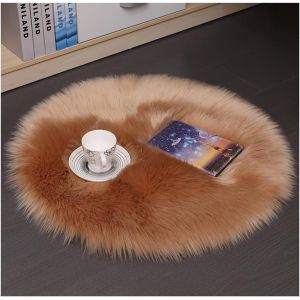 Sjzg-Tapis Rond En Peau De Mouton Synthétique - Lavable - Doux - Moelleux - Avec Coussin De Chaise À Poils Longs - Imitation Laine - Pour La Décoration De La Maison - Kaki - 70 X 70 Cm - Neuf