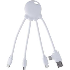 Câble Multi Usb 4 En 1 En Forme De Pieuvre - Chargeur Universel En Plastique Recyclé Issue Des Océans - Prise Usb, Usb-C, Lightning, Micro Usb - Compatible Avec Tous Les Smartphone - Octopus Obp Blan - Neuf