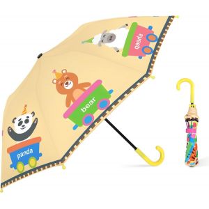 Parapluie Enfant Avec Housse, Coupe-Vent Et Durable Parapluie Pour Filles Gar&ccedil;ons, Facile &Agrave; Transporter Parapluie Pliant Enfant, Parapluie Canne Avec Un Motif Mignon (Animal Train) - Neuf
