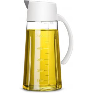 KALANKA-Distributeur D'huile D'olive 650 ml Couvercle Automatique Distributeur Bouteille Huile avec Poign&eacute;e Antid&eacute;rapante pour Grillades P&acirc;tes Barbecue(Blanche) - Neuf