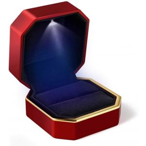 Nouveau,Boîte À Bagues Appropriée,Boîtier De Bague De Mariage En Velours Carré Avec Led Lightred - Neuf