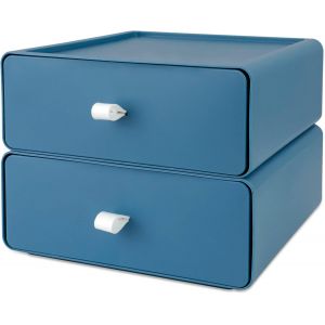Bo&icirc;te De Rangement De Bureau 2 Pi&egrave;ces, Organisateur De Tiroir De Maquillage Empilable De Grande Capacit&eacute;, Organisateur De Rangement De Fournitures De Bureau Pour Bureau, Dortoir (Bleu) - Neuf