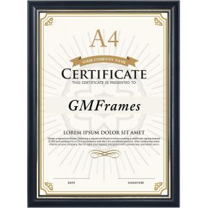 A4 Cadre Diplome Bois Cadres &agrave; Documents Certificat Photo Plexiglas Crochets de Montage Table Bande d'or - Neuf