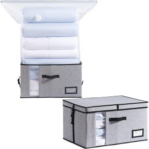 MEVRONISSHOP-Sac de Rangement Sous Vide avec Boîte - 2 en 1-53 x 38 x 30 cm Housse de Rangement Sous Vide Pour couettes, vêtements, linge de lit - Pliable sous le lit - Économisez 80% d'espace en plu - Neuf