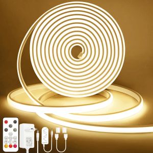 Ulteronixshop-Ruban Led Cob, Blanc Naturel 5m Bandeau Led Avec T&eacute;l&eacute;commande, Ip65 &Eacute;tanche, Flexible, 4000k, Largeur 10mm, Dimmable, Silicone, D&eacute;coupable, 24v N&eacute;on Strip Pour D&eacute;coration Maison, Cuisin - Neuf