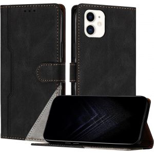 Kal-Étui Pour Iphone 12 Mini (5,4 Pouce), Housse En Cuir Pu Avec [Protection Antichoc Tpu] [Fonction Support] [Porte-Cartes ] Antichoc Magnétique Coque Pour Iphone 12 Mini - Noir - Neuf