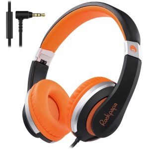ERYI-I20 Casque Audio Enfant, Ecouteurs On-Ear Stéréo Hd Avec Microphone Pour Enfants, Casque Avec Audio Jack 3,5Mm, Pliables, Réglable Pour Garçons Filles École Voyage (Noir Orange) - Neuf
