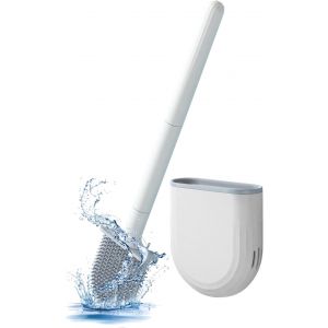 Brosse de ToiletteBrosse WC et Support en SiliconeBrosse Toilettes WC Nettoyante en ProfondeurBrosse de Toilette en Silicone avec Support &agrave; s&eacute;chage RapideMural Mont&eacute; - Neuf