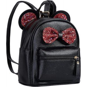 Dessin Anim&eacute; Le Plus Mignon Toddler Sequin Bow Mouse Ears Bag Mini Travelling School Shoulder Backpack Pour Teen Little Girl Women (Noeud Noir/Rouge) - Neuf