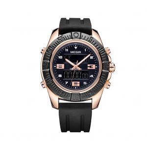 Megir Mode Hommes M&eacute;tal &Eacute;tanche Montre Double Temps R&eacute;glable Soft Band Accessoire (Or Rose) - Neuf