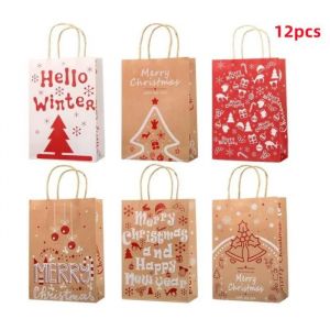 Sac cadeau No&euml;l - Papier kraft - 12 pi&egrave;ces - Mixte - 25x17x7 cm - Neuf