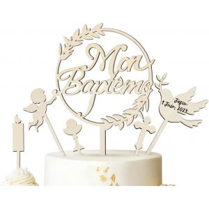MEVRONISSHOP-D&eacute;coration G&acirc;teau Bois Decoration Bapteme G&acirc;teau Enfant Decoration Bapteme Garcon Premiere Fille Decor Cake Topper Communion - Neuf