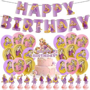 ChicSlick-Rap-Unz Princesse Ballons Pour Anniversaire - Fête Décorations Avec Joyeux Anniversaire Gâteau Topper Et Bannière, 32Pcs[X796] - Neuf