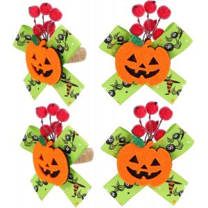 Lot De 4 Ronds De Serviette Citrouille, Anneaux De Serviette Halloween, Fermoirs De Serviette, Fournitures De Fête D'halloween, Polyester - Neuf