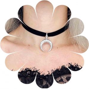 Kal-Rose Lune Collier Ras Du Cou En Cuir Noir Cordon En Cuir Collier Argent Pendentif Lune Collier Gothique Velours Collier Chaîne Bijoux Pour Femmes Et Filles - Neuf