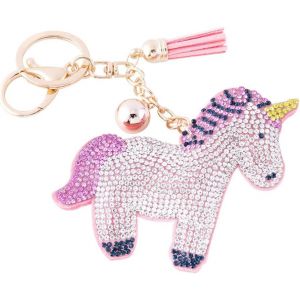 KAL-En Rose Mignonne Coeur Keychain Bling Ss6 Premium Cristal De Voiture Porte-Cl&eacute;s Valise Sacs &Agrave; Dos Accessoires Charme Avec Glands Pour Les Femmes Filles (Licorne 4) - Neuf