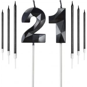 Lot De Bougies Noires En Forme De Chiffre 21 Avec Longues Bougies Noires Et Dor&eacute;es, Bougies D'anniversaire Pour G&acirc;teau, D&eacute;coration De G&acirc;teau Pour F&ecirc;te D'anniversaire, Anniversaire De Mariage[Z6834] - Neuf