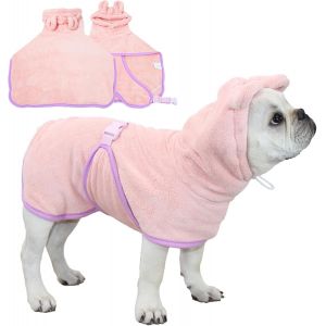 Jgd-Peignoir Pour Chien Et Chat - S&eacute;chage Rapide - Serviette De Bain &Agrave; Capuche - Col R&eacute;glable Et Sangle Ventrale Pour Piscine Et Plage - Rose - Taille S - Neuf