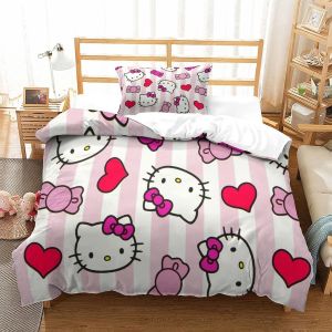 Housse De Couette Hello Kitty Pour Enfant Fille, Parure De Lit Housses De Couettes En Microfibre Avec Motif Pink Parure De Couette Avec &iquest;&iquest;Clair, Ensemb - Neuf