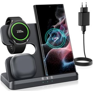 Senior-Chargeur Induction 3 En 1 Pour Samsung S24/S23/S22/S21 Plus/Ultra/Z Flip Z Fold 5/4, Chargeur Sans Fil Pour Galaxy Watch 5/5 Pro/4/3/Active 2/1, Station De Charge Galaxy Buds - Noir[L1958] - Neuf