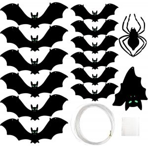 Teppc-Set De 16 Chauve Souris Halloween &Agrave; Suspendre, Decoration Halloween Chauve Souris En Ext&eacute;rieur Et En Int&eacute;rieur, Chauves-Souris D'horreur D'halloween Avec Points De Colle Et Fils De Suspension - Neuf