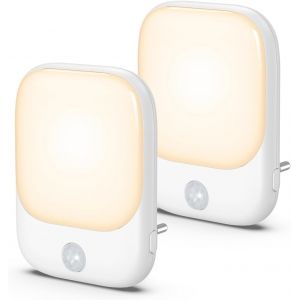 Cheng-2pcs Veilleuse Led, Lampe Prise De Nuit Avec D&eacute;tecteur De Mouvement, 5 Niveaux Luminosit&eacute;s, Capteur De Cr&eacute;puscule, Veilleuse Enfant Plug And Play Pour Couloir, Chambre, Cuisine, Blanc Chaud - Neuf