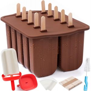 Eryi-Moule À Glace En Silicone Avec 10 Cavités Et Support En Silicone Pour Sucettes Glacées, Avec 50 Bâtonnets De Glace - Neuf