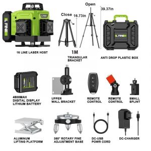Lfine-Laser professionnel à nivellement automatique 4D,recyclage avec trépied et valise,outil de niveau horizontal et vertical,16 lignes,360 ° -1M tripod suitcase - Neuf