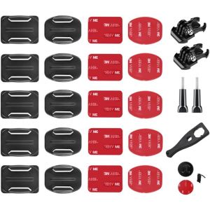 Support de Fixation Adhésif Incurvé et Plat,26 Pièces Support de Casque pour Gopro,Fixation Attache Adhésif avec 3M Sticker,Fixation de Casque pour Gopro et Caméras d'action - Neuf