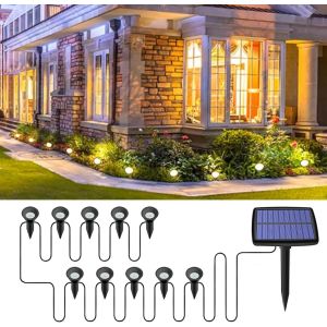 Lampe Solaire Ext&eacute;rieur Jardin, 10 Led &Eacute;tanche Ip44 Luminaire Ext&eacute;rieur Solaire &Agrave; Poser, Spot Solaire Pour Terrasse All&eacute;e Pelouse Cour, Automatique, 3000k Blanc Chaud - Neuf