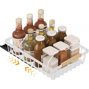 Sjzg-Tiroir Armoire Coulissante En M&eacute;tal Organiseur Avec,Extensible Tiroir Coulissant,Pour Placard De Cuisine, Adhesif Rangement Coulissant Placard Cuisine Pas Besoin De Percer (Blanc) - Neuf