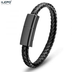Ilepo Bracelet Usb C&acirc;ble De Chargement Ext&eacute;rieur Portable En Cuir Mini Micro Usb C Chargeur C&acirc;ble De Donn&eacute;es Pour Iphone Samsung Huawei Xiaomi.For Iphone.20cm - Neuf