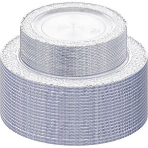 Mevronisshop-Lot De 40 Assiettes En Plastique R&eacute;utilisables De 19 Cm Et 26 Cm - Assiettes En Plastique R&eacute;utilisables - Assiettes De F&ecirc;te En Plastique - Assiettes De F&ecirc;te - Assiettes Argent&eacute;es Pour Ma - Neuf