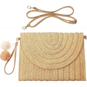 Sac &agrave; bandouli&egrave;re en paille Pochette en paille Sac &agrave; bandouli&egrave;re en paille Sac &agrave; main d&eacute;contract&eacute; en paille de plage pour les femmes - Neuf