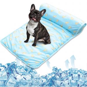 Refroidissement Lit Pour Chien - Grande Machine Pet Tapis De Refroidissement Avec De La Glace Soie Couverture Et Un Oreiller Pour Les Chiens Et Les Chats, Couleur Bleu - Neuf