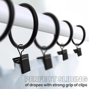 Anneaux De Rideaux Avec Attaches - Ensemble De 20 Pièces En Acier Premium Fini Noir Brillant Résistant À La Rouille (Diamètre : 3,8 Cm) Pour Rideaux Lourds Et Décoration Intérieure - Neuf