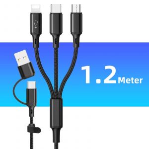 ANKNDO 3 en 1 cordon de charge rapide pour c&acirc;ble de chargeur Micro USB Type C 1.2m Port Multi Usb cordon de chargement Usb Multiple--Black 1.2M - Neuf