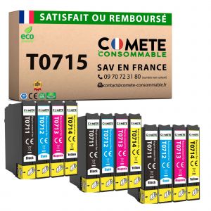 COMETE - T0715 - 12 Cartouches d'encre Compatible avec Epson T0715 Guépard (T0711 + T0712 + T0713 T0714) - pour Cartouche T0715 Stylus (3 Noirs 3 Cyan 3 Magenta 3 Jaunes) - COMETE CONSOMMABLE - Neuf