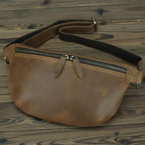 Sac à bandoulière vintage en cuir véritable pour homme, style vintage, marron, Crazy Horse, avec une seule épaule, tendance - Neuf